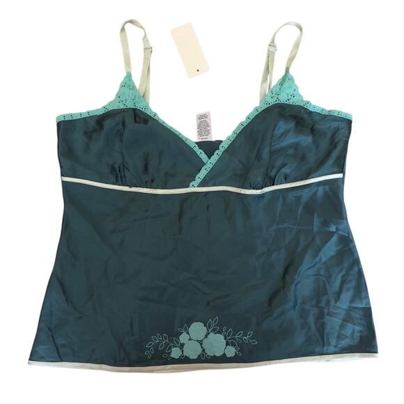 Vintage Y2K‎ Silk Floral GAP Tank Top Green Size Large Babydoll - Picture 1 of 11